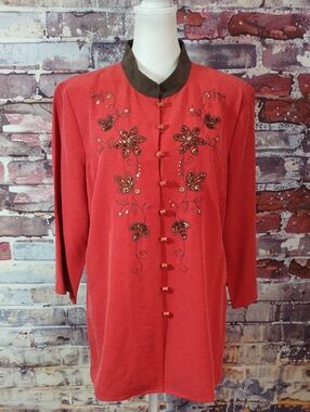 City Girl By Nancy Bolen Beaded Tunic with Contrast Collar